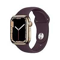 Apple Watch Series 7 (GPS + Cellular, 41mm) Gold Stainless Steel Case with Dark Cherry Sport Band, Regular (Renewed)