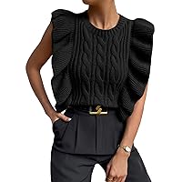 Milumia Cable Knit Ruffle Trim Sweater Vest Crew Neck Sleeveless Crop Tank Tops Knitwear for Women