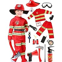 17 Pcs Kids Fireman Costume Set Fire Chief Firefighter Dress Up Outfits for Halloween Firefighter Pretend Role Play Toys