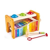 Hape Pound & Tap Bench with Slide Out Xylophone - Award Winning Durable Wooden Musical Pounding Toy for Toddlers,Yellow