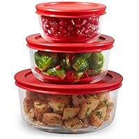 Pyrex Simply Store 6-PC Large Glass Food Storage Containers Set, Snug Fit Non-Toxic Plastic BPA-Free Lids, Freezer Dishwasher Microwave Safe
