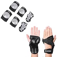 BOSONER Kids Wrist Guards and Knee Pad Protective Gear Set for Roller Skates Cycling BMX Bike Snowboarding Skateboard Inline Skating Scooter Riding Sports (Medium, 6-15 Years)