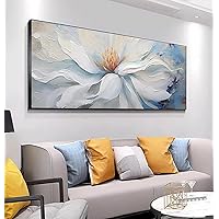 Hand-Painted White Flower Canvas Wall Art for Bedroom.Framed Modern Floral Artwork Ready to Hang for Living Room Large Oil Painting Home Decoration 24x56 inches