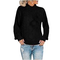 Women's 2023 Fall Chunky Knit Turtleneck Sweater Pullover Long Sleeve Casual Loose Jumpers Tops Solid Color Sweaters