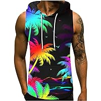 Men Sleeveless Hoodies 3D Print Hooded T-Shirt Stylish Summer Tank Top Drawstring Hoodie T-Shirt Casual Tunic Blouse