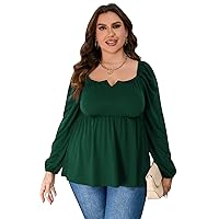 Plus Size Tops for Women Plus Size Shirts Women Notched Neck Puff Sleeve Blouse Casual Plus Size Womens Tops Green 1XL