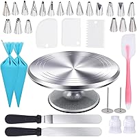 Uten 12 Inch Cake Turntable Cake Decorating Supplies Kit, 33 pcs Rotating Aluminium Cake Stand Set, Baking Tools with 20 Icing Tips, Bags, 3 Icing Smoother, Straight & Offset Spatula, Silicone Spatula