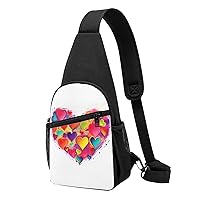 Sling Bag Crossbody for Women Fanny Pack Colourful Heart Chest Bag Daypack for Hiking Travel Waist Bag