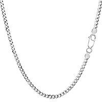 Jewelry Affairs Sterling Silver Rhodium Plated Curb Chain Necklace, 3.0mm