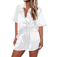 Ekouaer Pajamas for Women Silk Soft Sleepwear Short Sleeve Button Down Pjs Satin Top and Shorts 2 Piece Lounge Set S-XXL