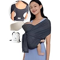 Konny Baby Carrier Flex AirMesh(Head Support) - Summer Adjustable Summer, Easy to Wear and Wrap Baby Sling, Baby Wrap Carrier, Perfect for Newborn Babies Essentials up to 44 lbs (XS-XL) - Charcoal
