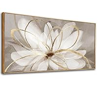 SOUGUAN Room Decor Large Canvas Wall Art Living Room Decor Gold Wall Decor Line Picture Artwork White Floral Wall Decor Modern Painting for Bathroom Bedroom Office 30x60 Inches