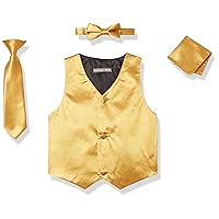 AXNY Boys' 4 Piece Formal Set Combo with Tuxedo Vest, Bow Tie, and Handkerchief