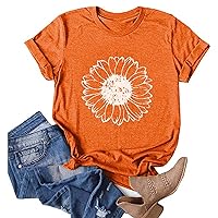 ZEFOTIM Sunflower Tops for Women 2024 Short Sleeve Crewneck Casual Summer Fashion Tops Shirts