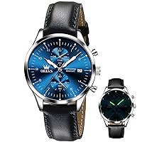 OLEVS Men's Chronograph Quartz Watches, Leather Strap Gold Case with Day Date, Waterproof Stainless Steel Wrist Watch, Luminous Hand Analog Watches for Men, Brown/Black/Blue/White Dial