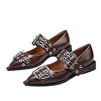 Buckle Ballet Wide Welt Flats for Women Leather Mary Jane Flat Loafers Shoes Block Heel Pumps