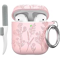 Maxjoy for AirPods Case Cover, Flower Engraved AirPods 2nd Generation Case Soft Silicone Skin Protective Airpod Case for Women with Keychain for AirPods 2nd/1st Gen Case, Pink