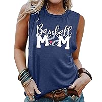 Baseball Mom Tank Tops Women Casual Sleeveless Tee Shirt Letter Print Summer Tops