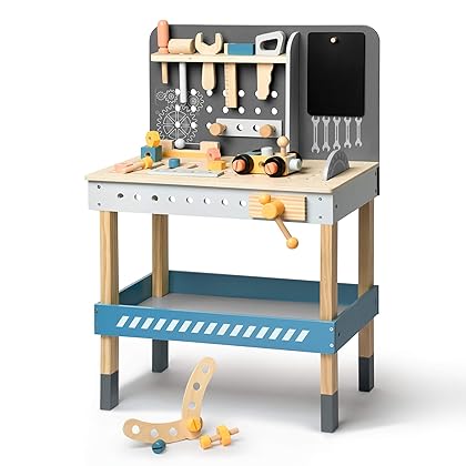 ROBUD Wooden Tool Workbench for Kids Toddlers, Toy Tools Set Gift for 3 4 5 6 7 Years Old and Up