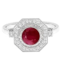 6 MM Round Ruby Gemstone 925 Sterling Silver Solitaire Accents Promise Ring