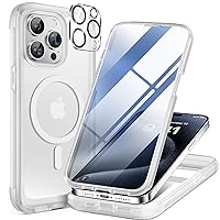 Magnetic for iPhone 15 Pro Max Case 6.7'' [Compatible with Magsafe] Full-Body Drop Proof Phone Case for iPhone 15 Pro Max with Built-in 9H Tempered Glass Screen Protector,Matte White