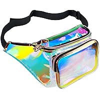 Water Resistant Shiny Neon Fanny Bag for Women Rave Festival Hologram Bum Travel Waist Pack, Transparant Gold and Pink
