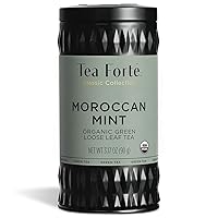 Tea Forte Organic Green Tea, Makes 35-50 Cups, 3.17 Ounce Loose Leaf Tea Canister, Moroccan Mint