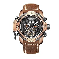 REEF TIGER Sport Luminous Watches Rose Gold Leather Strap Analog Automatic Men's Watch RGA3532 (RGA3532-PBRO)
