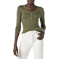 Amazon Essentials Women's Ribbed Knit Long Sleeve Henley Slim Fit T-Shirt