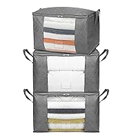 Amazon Basics Foldable Large Zipper Storage Bag Organizer Cubes with Clear Window & Handles, 3-Pack, Gray