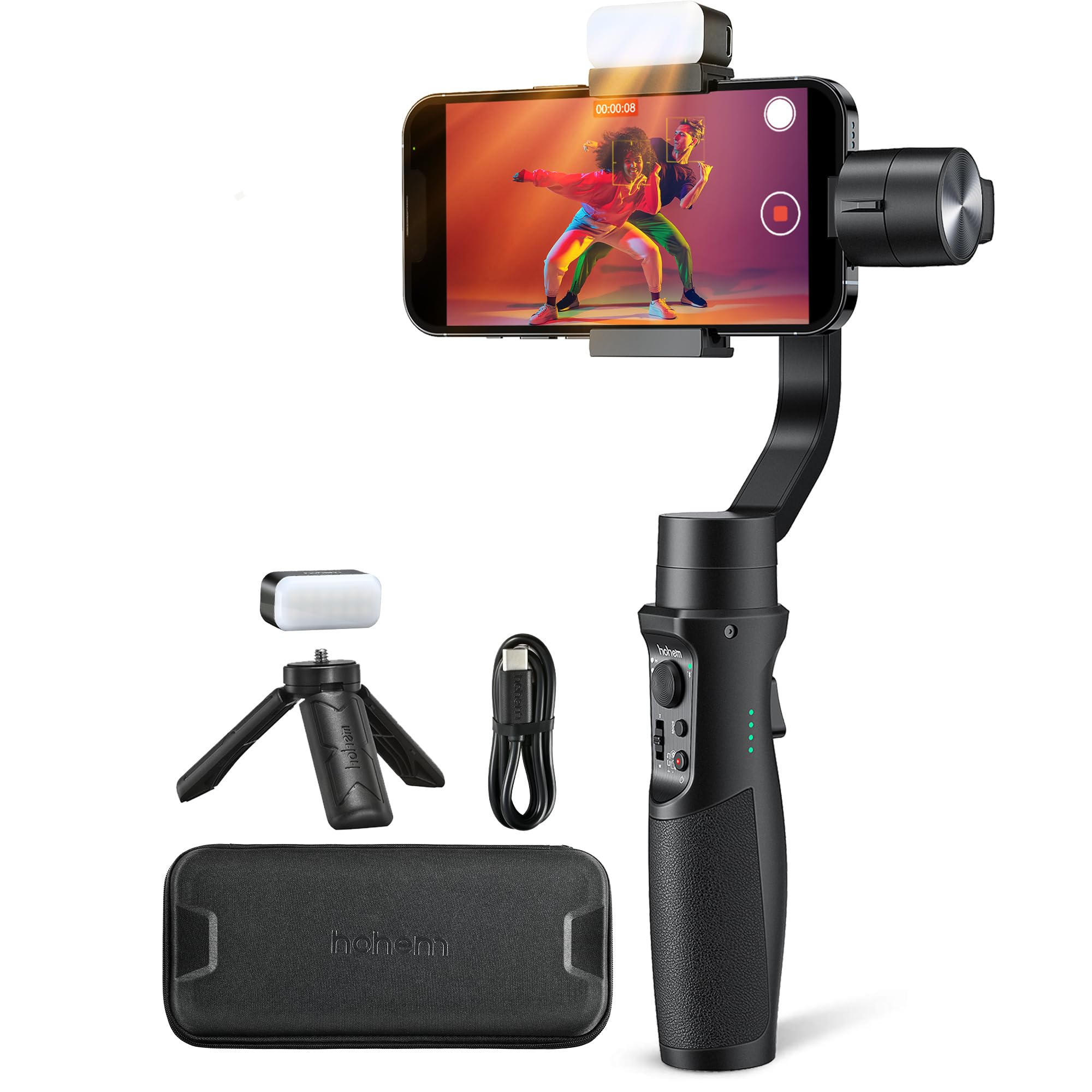 hohem iSteady Mobile+ Kit Gimbal Stabilizer for Smartphone, 3-Axis Phone Gimbal with Fill Light, Ultra-Wide-Angle Mode, 600° Inception, YouTube Vlog Stabilizer for Android and iPhone 15,14,13 PRO Max
