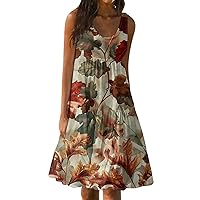 Women's Prom Dresses 2024 Summer Fashion Sleeveless Printed Loose Splicing Casual Beach Dress Wedding, S-3XL