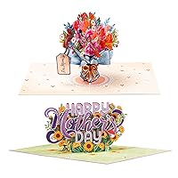 Paper Love Mothers Day Pop Up Cards 2 Pack - Includes 1 Mother's Day Flower Bouquet and 1 Happy Mothers Day, For Mother, Wife, Anyone - 5