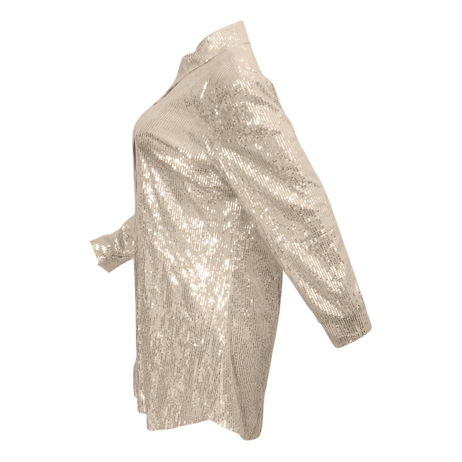 QIGUANDZ Women's Glitter Sequin Oversized Button Down Shirt Dress Long Sleeve Lapel Concert Party Clubwear Trendy Mini Dress