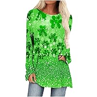 Tops Tunics for Women to Wear with Leggings, Casual Loose Fit Long Sleeves T Shirt St. Patrick's Day Shamrock Pullover Tops