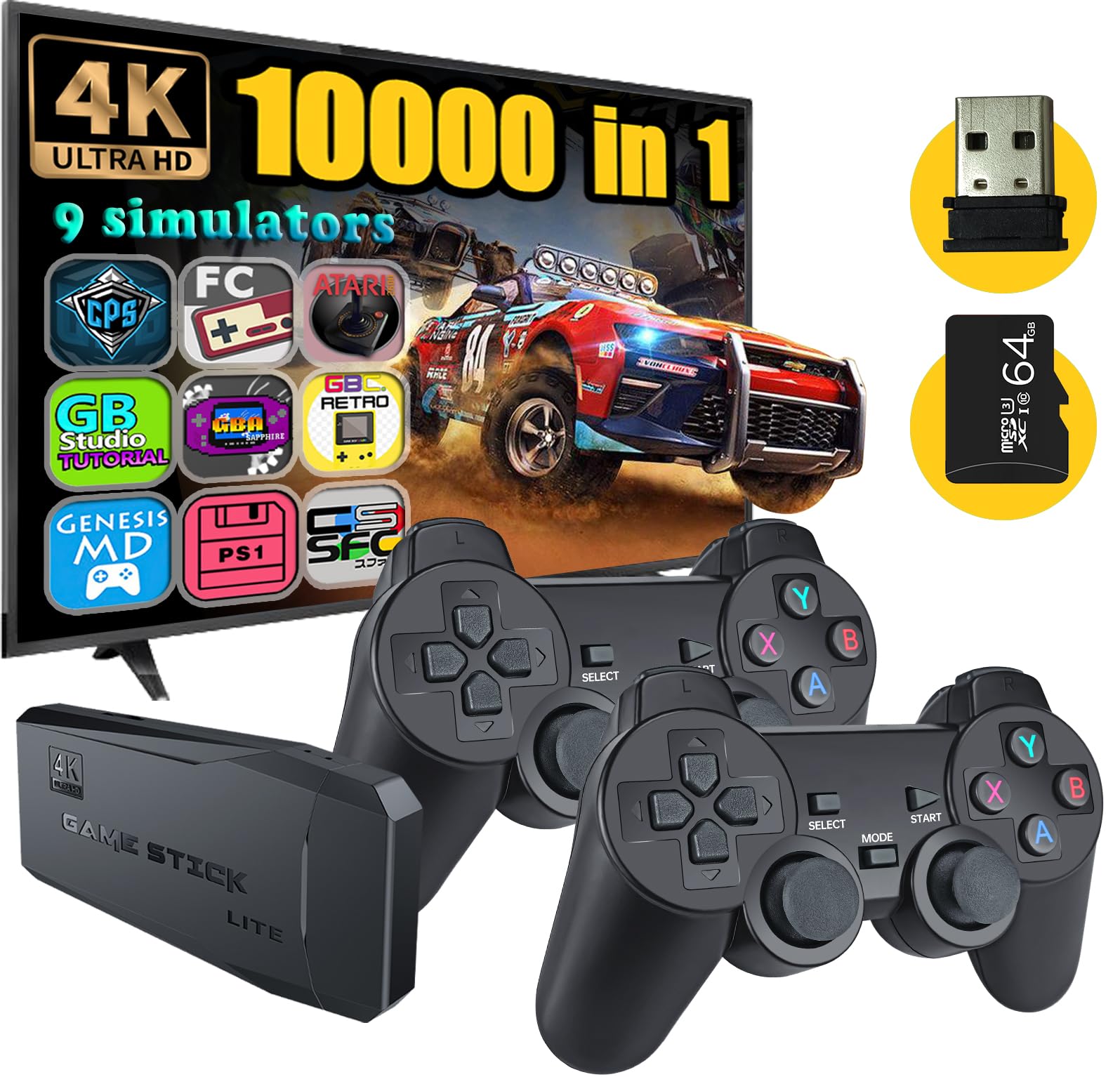Fadist Retro Game Console, 4K HD Output Video Game Console, Built in 10000+ Classic Games, with 2 Ergonomic Controllers, Plug and Play Game Console, Ideal Gift for Kids, Adult, Friend, Lover
