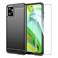 Case for Motorola Moto G Power 5G 2023 Case, Moto G Power 2023 Case with Tempered Glass Screen Protector, Carbon Fiber Brushed Texture Soft TPU Slim Fit Shockproof Phone Cover (Black)