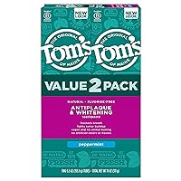 Tom's of Maine Fluoride-Free Antiplaque & Whitening Natural Toothpaste, Peppermint, 5.5 oz. 2-Pack (Packaging May Vary)