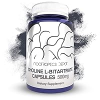 Choline L-Bitartrate Capsules 500mg (180 Count) | Choline Supplement | Supports Cognitive Function, Mental Performance and Physical Endurance