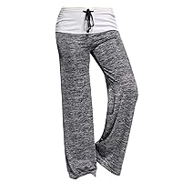 Andongnywell Wide Leg Pants Women Print High Waist Loose Casual Drawstring Trousers