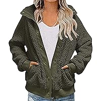 Women's Sherpa Casual Jacket Winter Solid Color Lapel Fleece Fuzzy Faux Coat Warm Oversized Button Outwear Sweatshirt