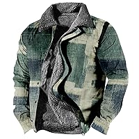Mens Jackets Big And Tall Casual Lapel Sherpa-Lined Jacket Full Zip Thick Fleece Flannel Coat Winter Overcoat