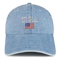 Trendy Apparel Shop American Flag and USA Embroidered 100% Cotton Denim Cap Dad Hat