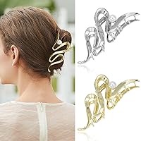 2 PCS Metal Hair Clips Cute Claw Clips for Thick Hair Gold Claw Clip Large Claw Clips Pearl Hair Claw Clips Snake Hair Clips Aesthetic Hair Styling Accessories Hair Accessories for Women