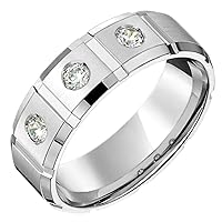 10K white gold ring with 3 diamonds comfort fit 7 millimeters wide wedding band