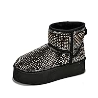 Cape Robbin Maxbe Mini Platform Boots for Women with Rhinestone Embellished- Warm Winter Boots with Memory Foam Insole - Fur Lined Moon Boots - Ladies Winter Boots