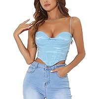 Allegra K Women's Sexy Bustier Crop Tops Backless Boned Spaghetti Straps Club Party Corset Top