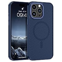 YINLAI Case for iPhone 15 Pro Max 6.7-Inch, [Compatible with MagSafe] Carbon Fiber Supports Wireless Charging Men Women Slim Metal Lens Frame+Buttons Shockproof Protective Phone Cover 2023, Blue