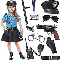 Girls Police Officer Costume for Kids Halloween Police Dress up Role Play Cop Costume with Toy Accessories