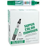 PILOT Super Color Jumbo Refillable Permanent Markers, Xylene-Free Green Ink, Extra-Wide Chisel Point, 12-Pack (45400)